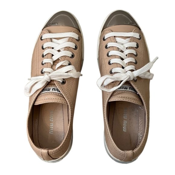 Miu Miu Tan Patent Leather Metal Cap Toe Sneakers Size 36 (US Size 6) - Picture 8 of 15